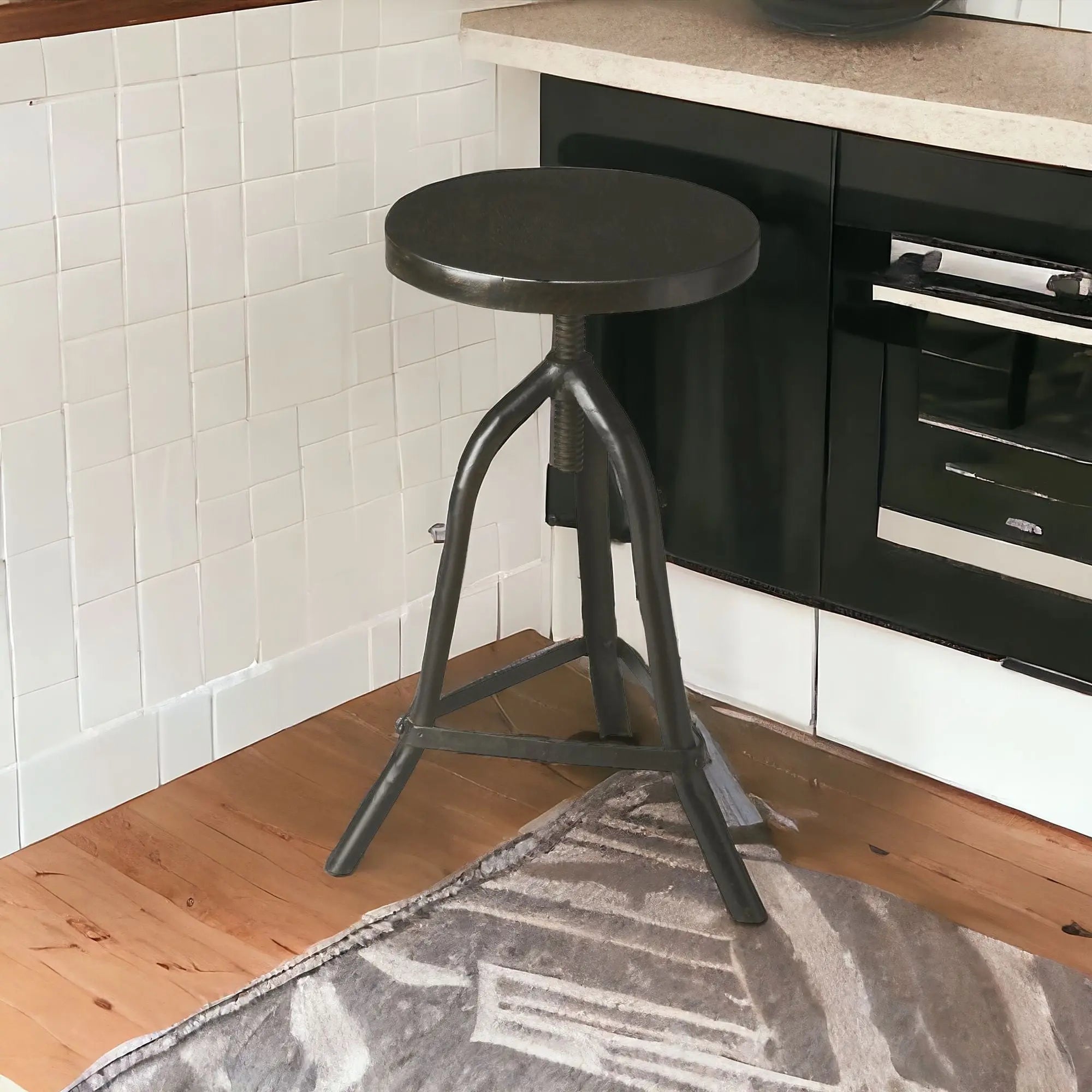 Black Solid Wood And Iron Backless Adjustable Height Bar Chair Homeroots Living Room