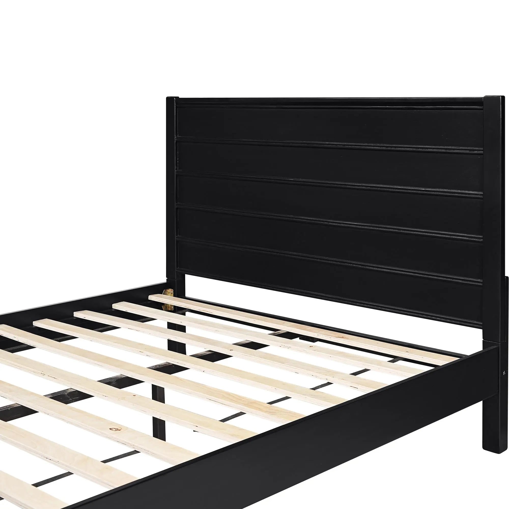Black Solid Wood King Bed Frame Homeroots Bed & Bath