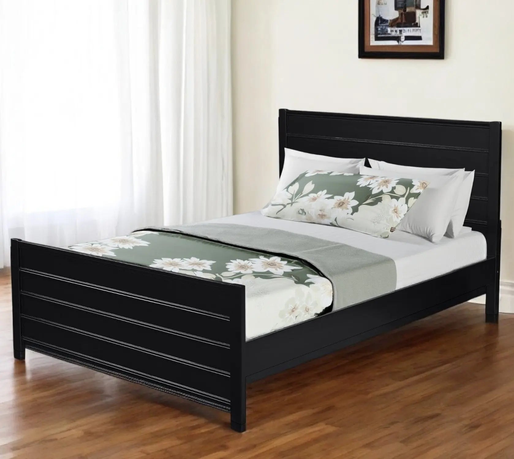 Black Solid Wood King Bed Frame Homeroots Bed & Bath