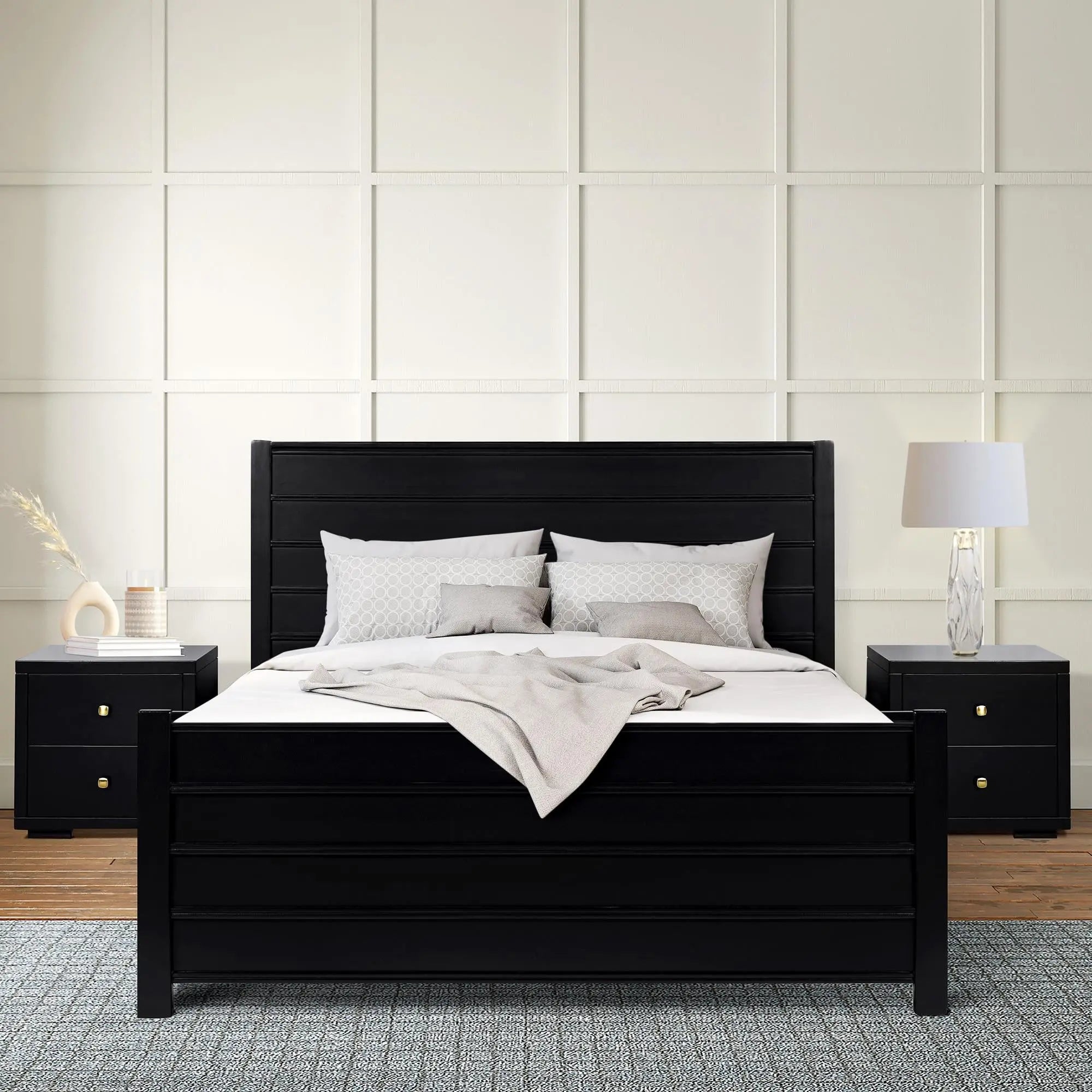 Black Solid Wood King Bed Frame Homeroots Bed & Bath