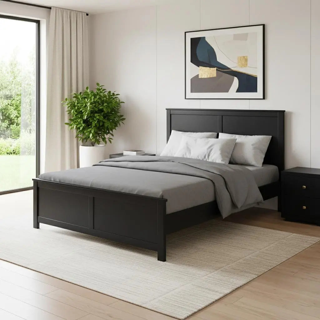 Black Solid Wood King Bed Frame With Drawers Homeroots Bed & Bath