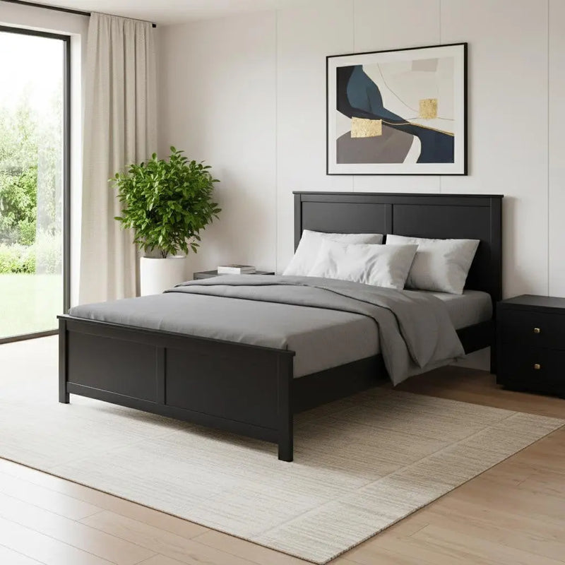 Black Solid Wood King Bed Frame With Drawers Homeroots Bed & Bath