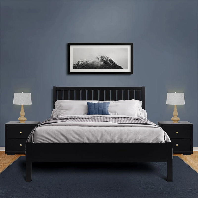 Black Solid Wood Queen Bed Frame Homeroots Bed & Bath