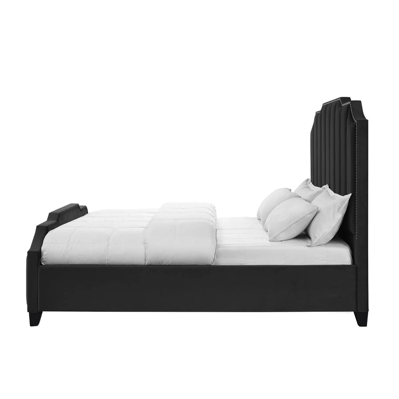 Black Solid Wood Queen Tufted Upholstered Velvet Bed with Nailhead Trim Homeroots Bed & Bath