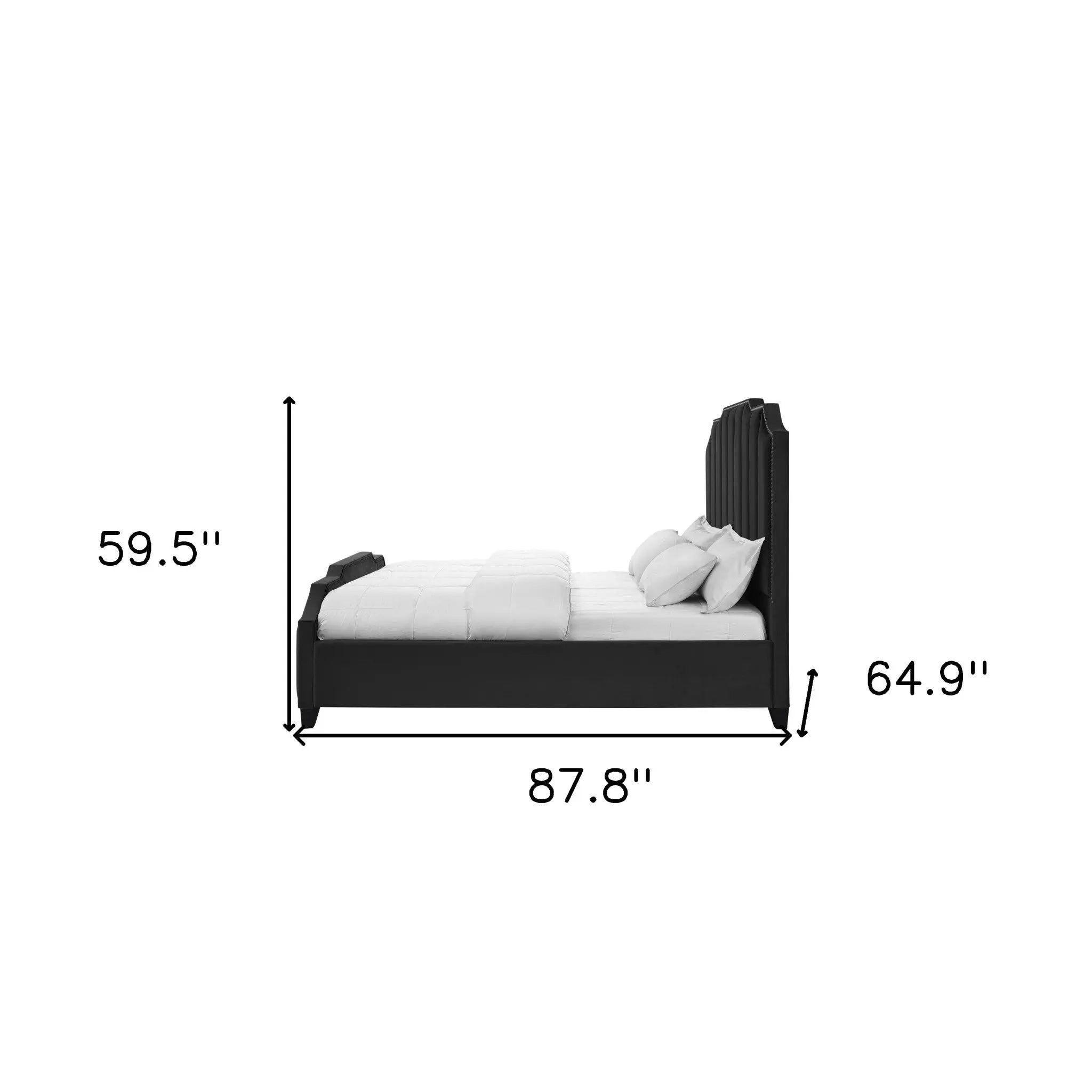 Black Solid Wood Queen Tufted Upholstered Velvet Bed with Nailhead Trim Homeroots Bed & Bath