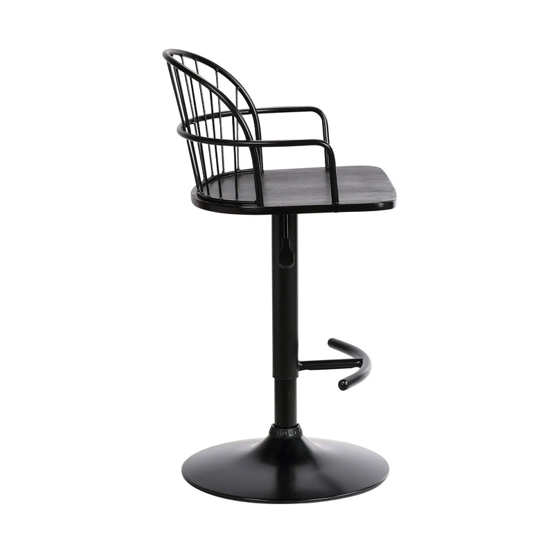 Black Solid Wood and Iron Low Back Adjustable Height Bar Chair Homeroots Living Room