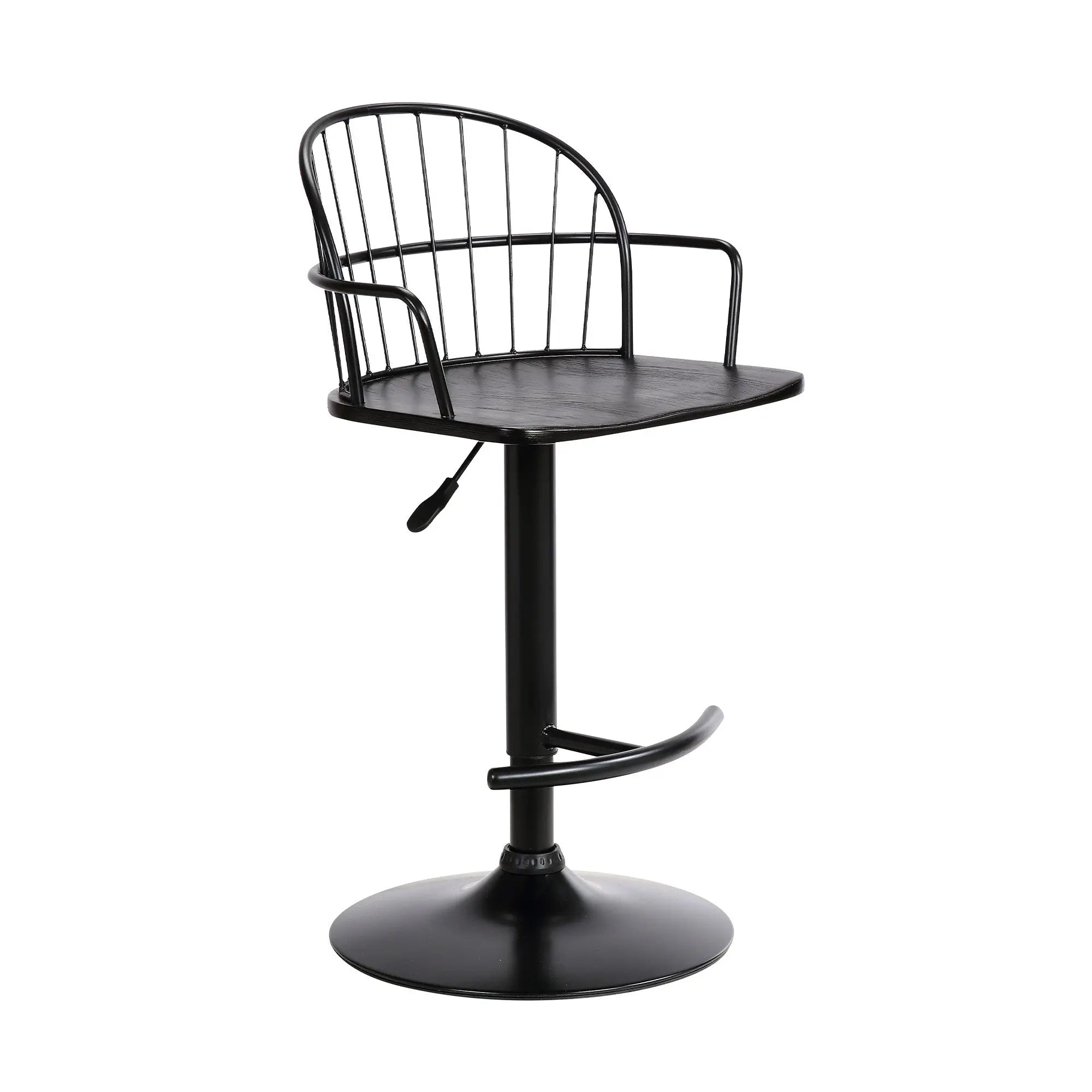 Black Solid Wood and Iron Low Back Adjustable Height Bar Chair Homeroots Living Room