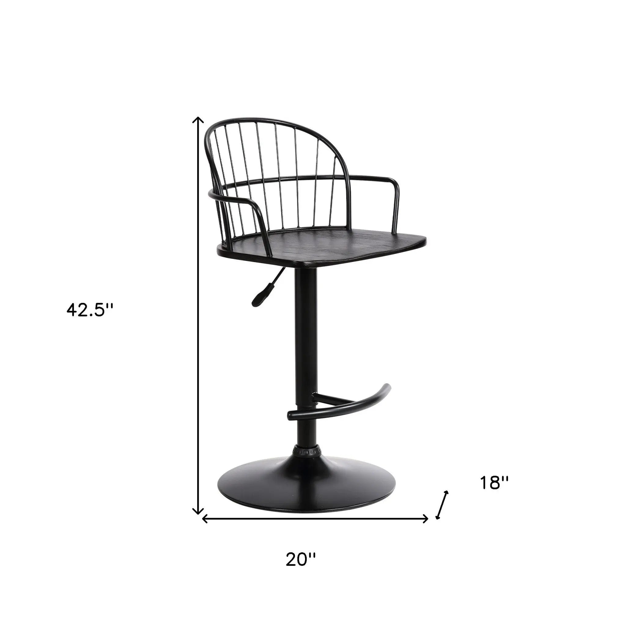 Black Solid Wood and Iron Low Back Adjustable Height Bar Chair Homeroots Living Room