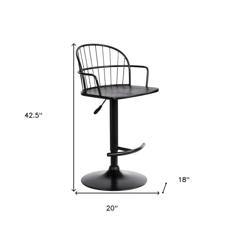 Black Solid Wood and Iron Low Back Adjustable Height Bar Chair Homeroots Living Room