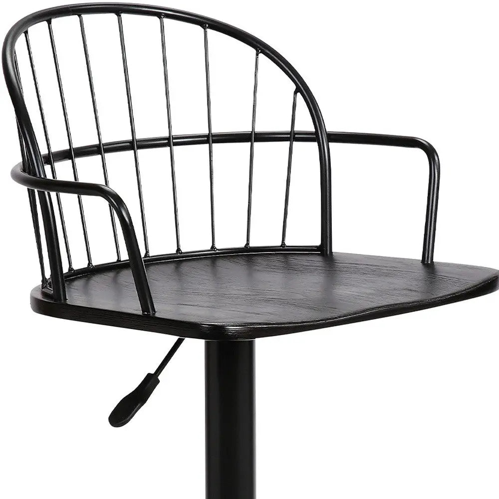 Black Solid Wood and Iron Low Back Adjustable Height Bar Chair Homeroots Living Room