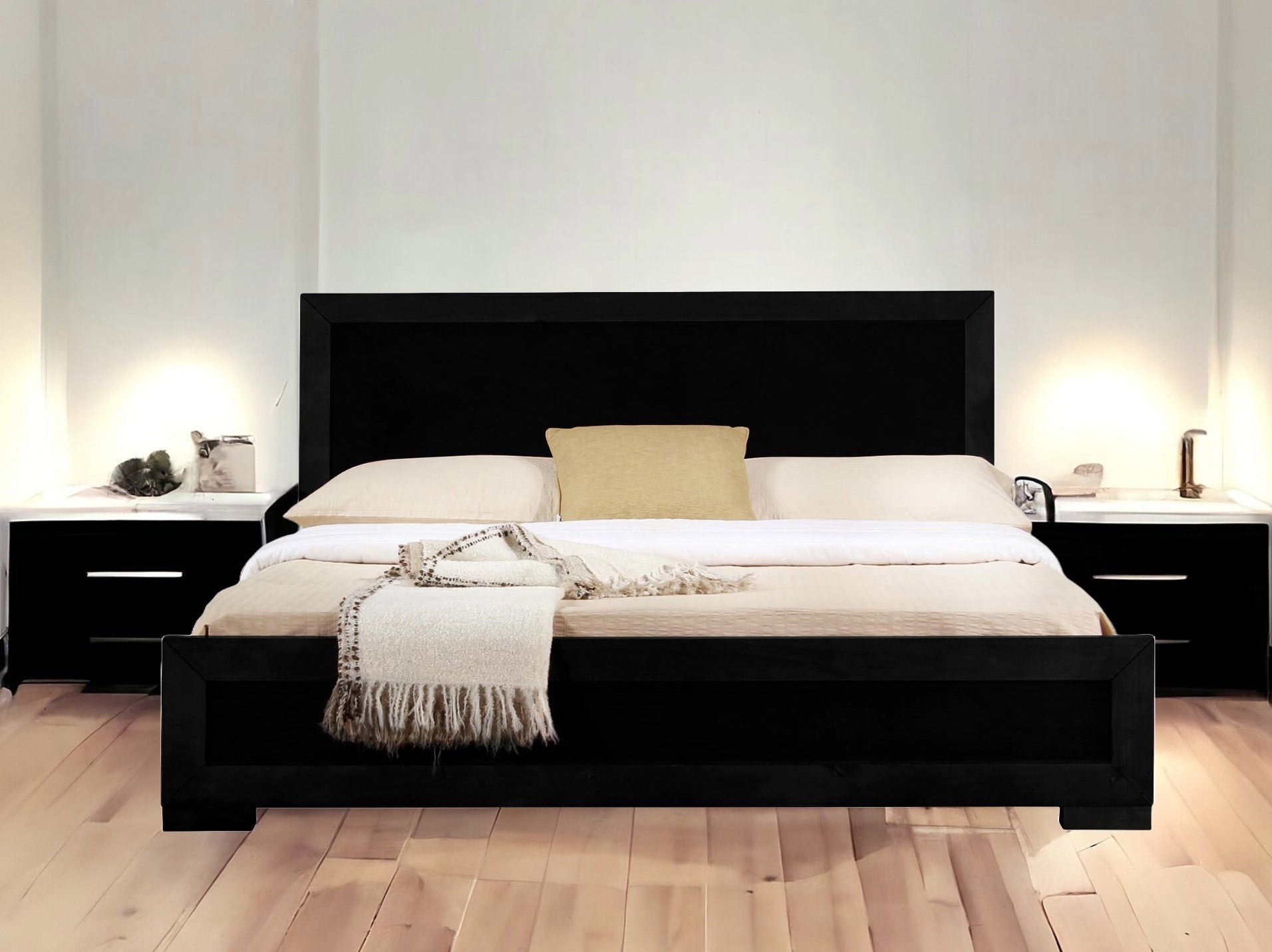 Black Solid and Manufactured Wood King Bed Frame Homeroots Bed & Bath