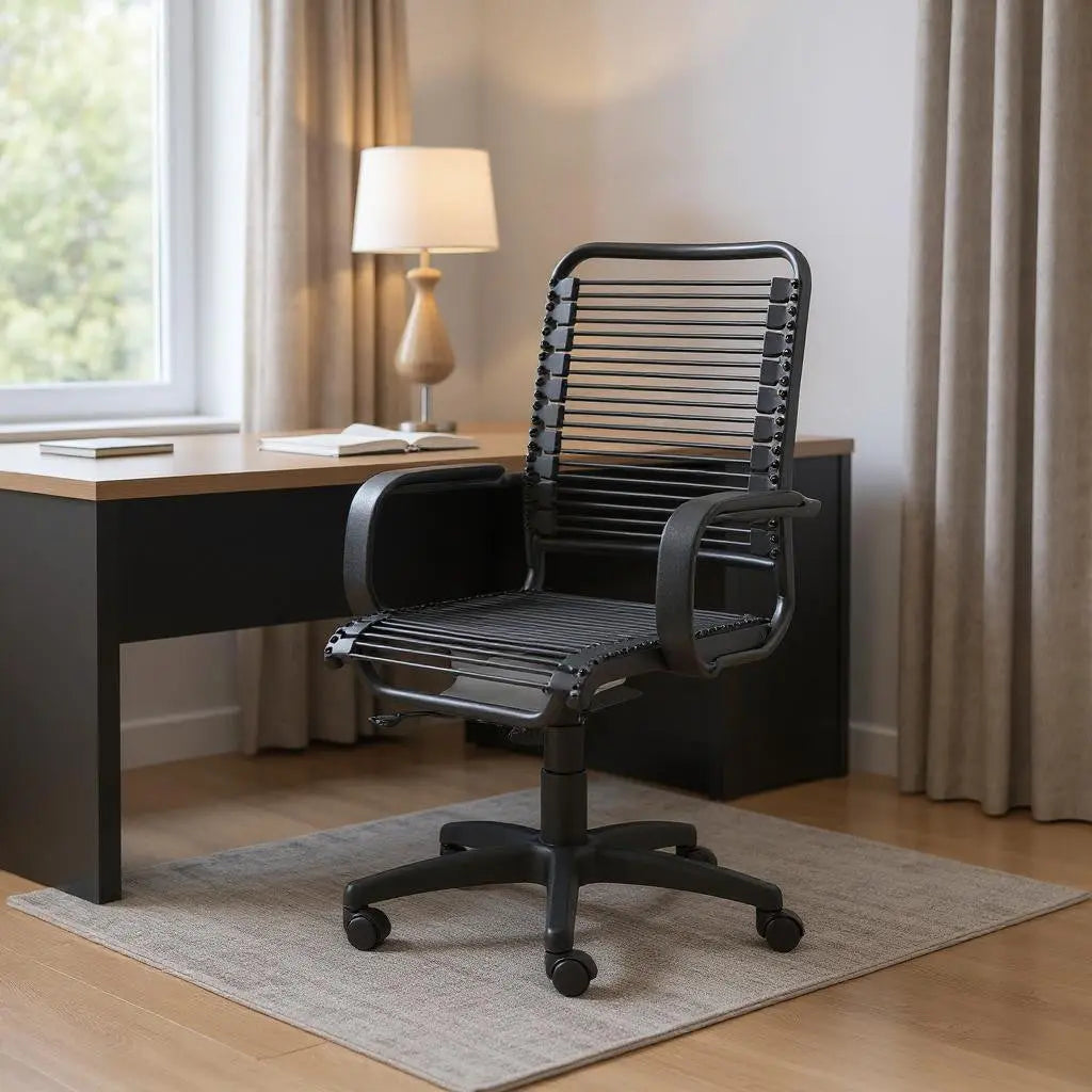 Black Swivel Adjustable Task Chair Bungee Back Steel Frame Homeroots Office