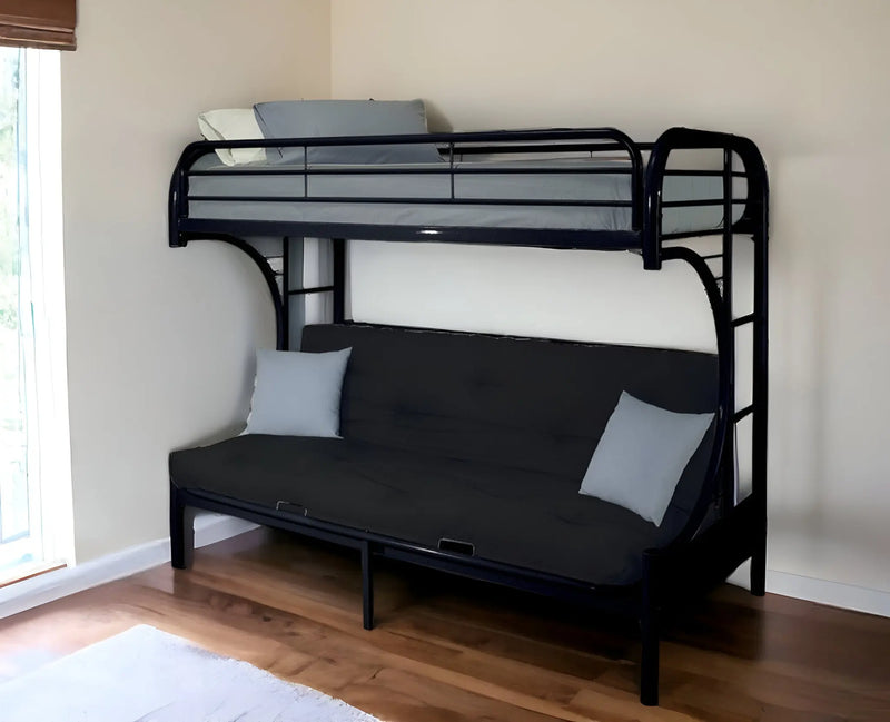 Black Twin Over Full Contemporary Metal Bunk Bed - GreatEagleInc