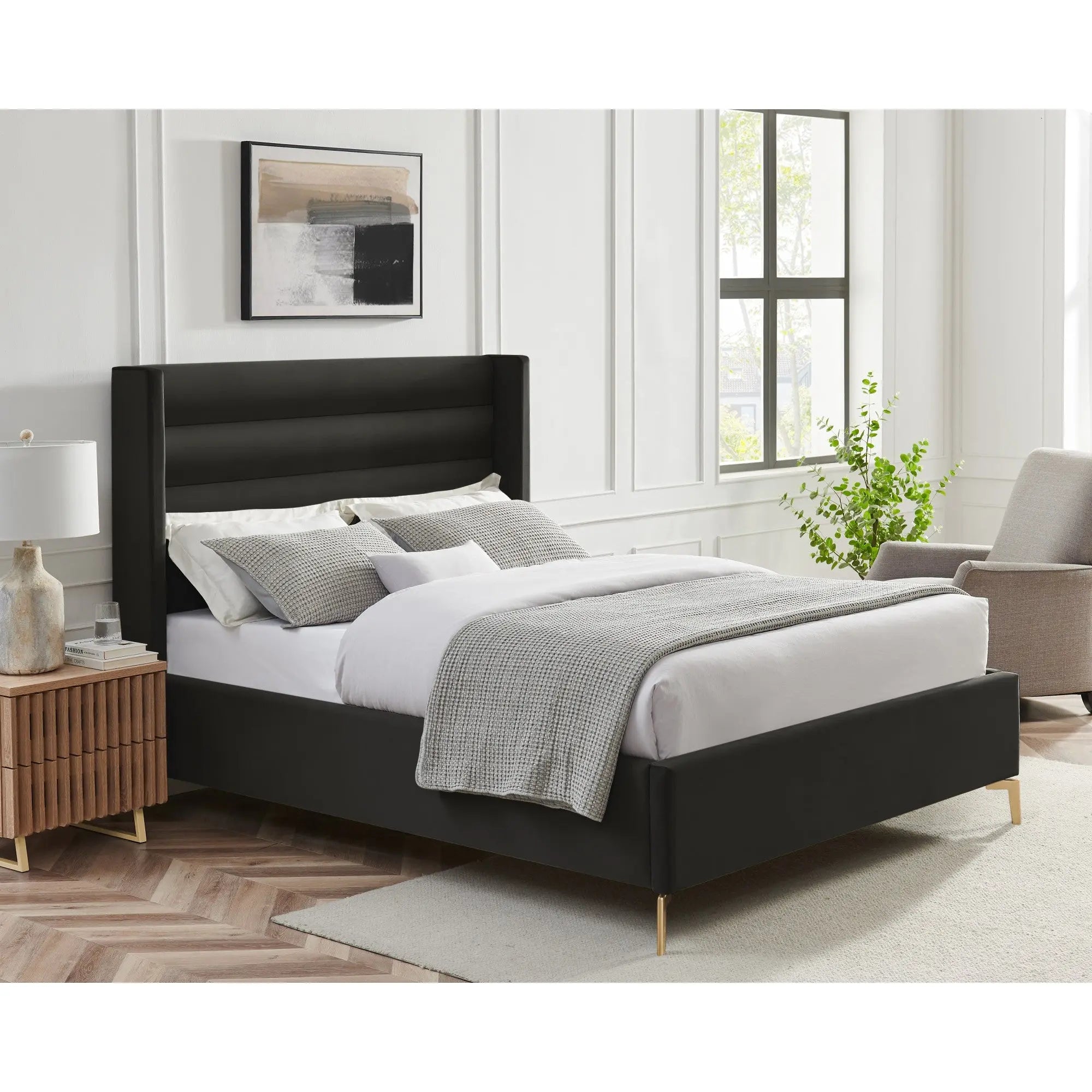 Black Velvet Upholstered King Bed Frame Homeroots Bed & Bath