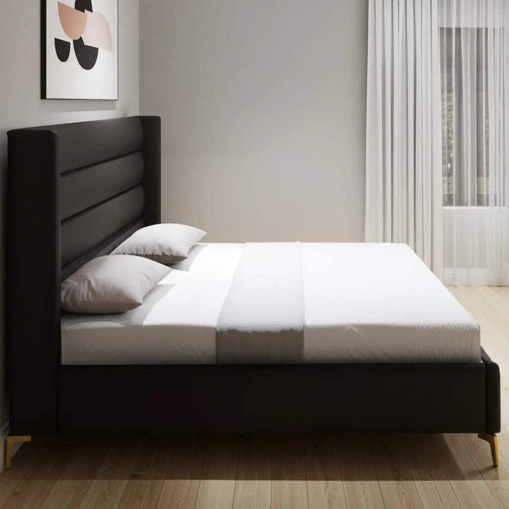 Black Velvet Upholstered King Bed Frame Homeroots Bed & Bath