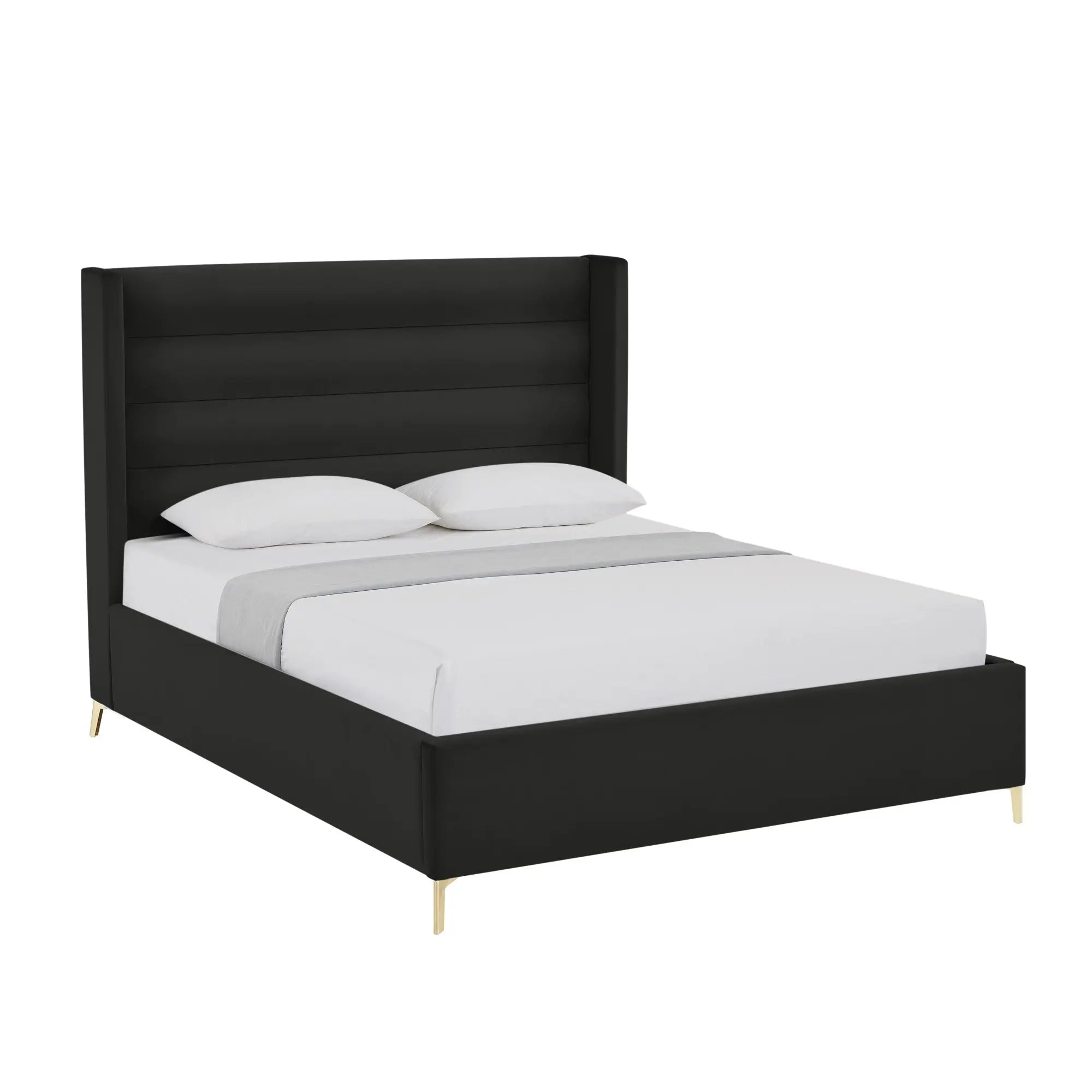 Black Velvet Upholstered Queen Bed Frame Homeroots Bed & Bath