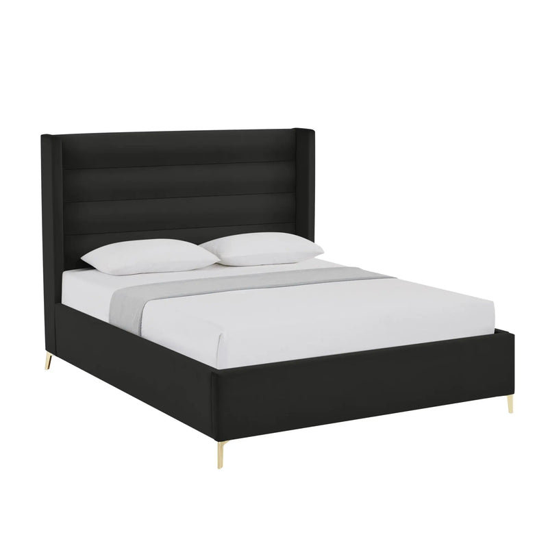 Black Velvet Upholstered Queen Bed Frame Homeroots Bed & Bath