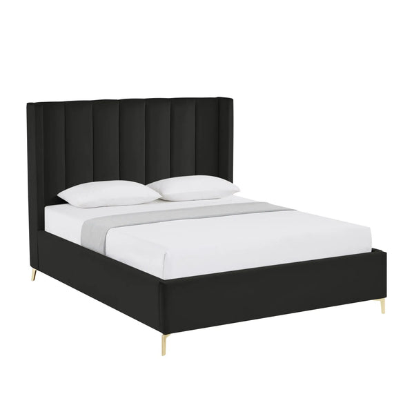 Black Velvet Upholstered Queen Bed Frame Homeroots Bed & Bath