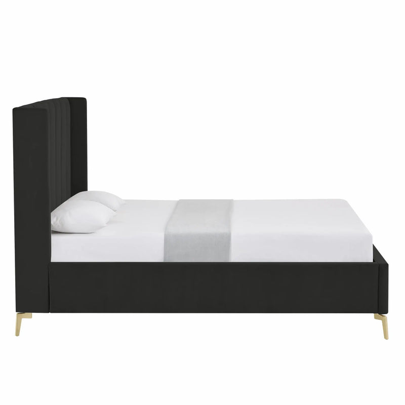Black Velvet Upholstered Queen Bed Frame Homeroots Bed & Bath