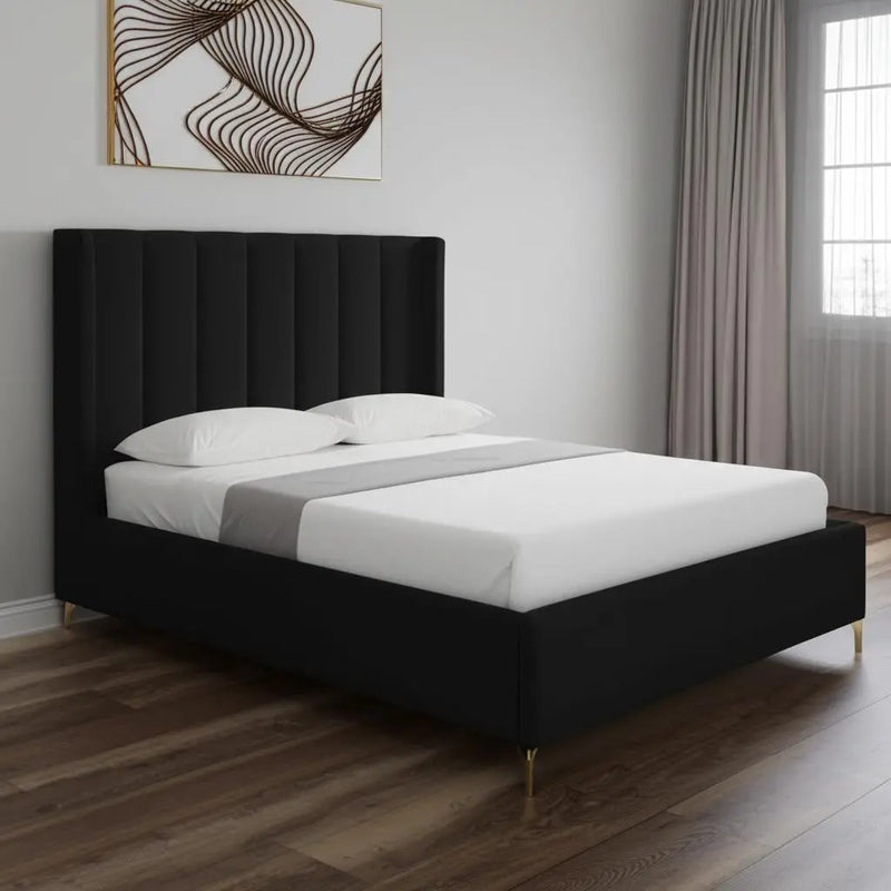 Black Velvet Upholstered Queen Bed Frame Homeroots Bed & Bath