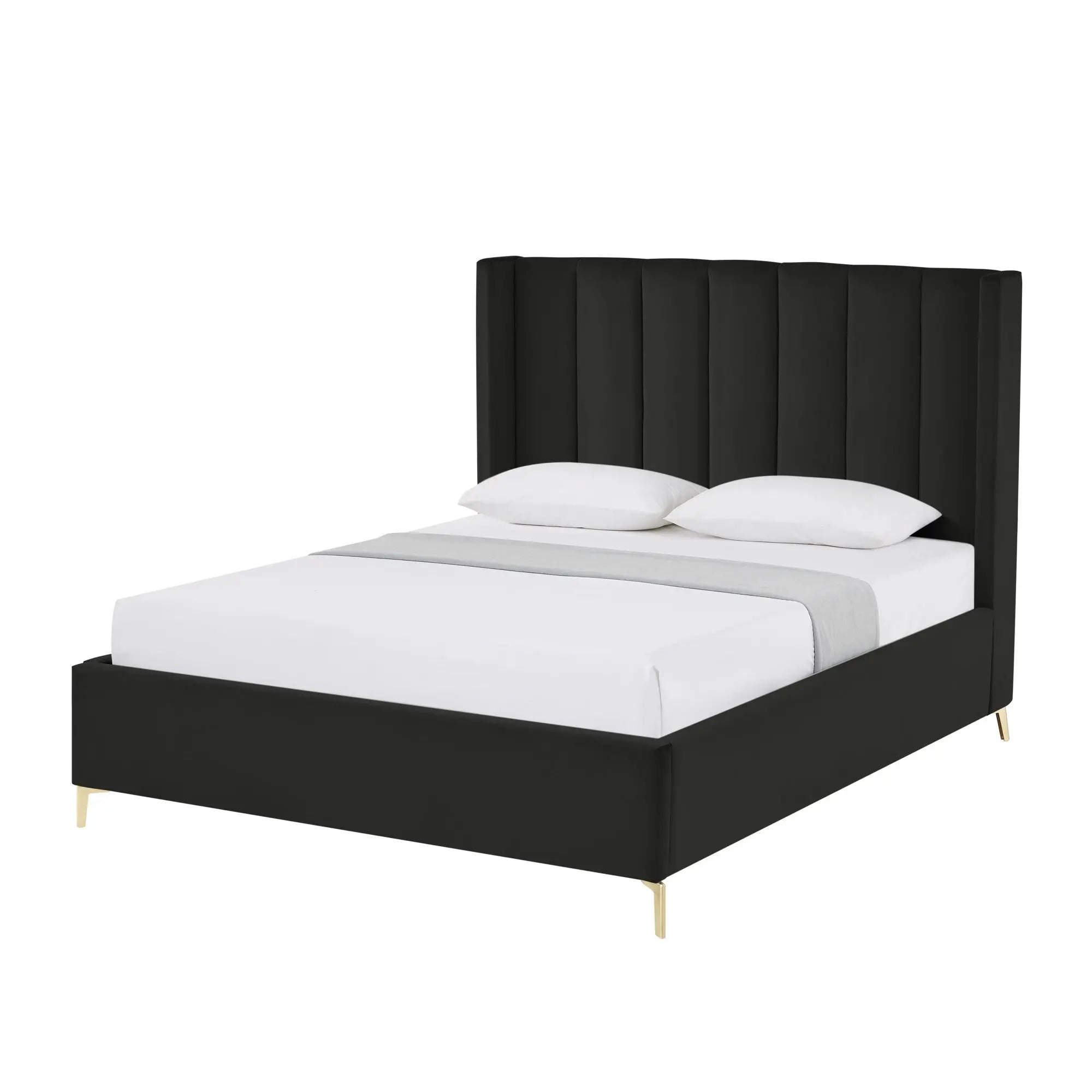 Black Velvet Upholstered Queen Bed Frame Homeroots Bed & Bath