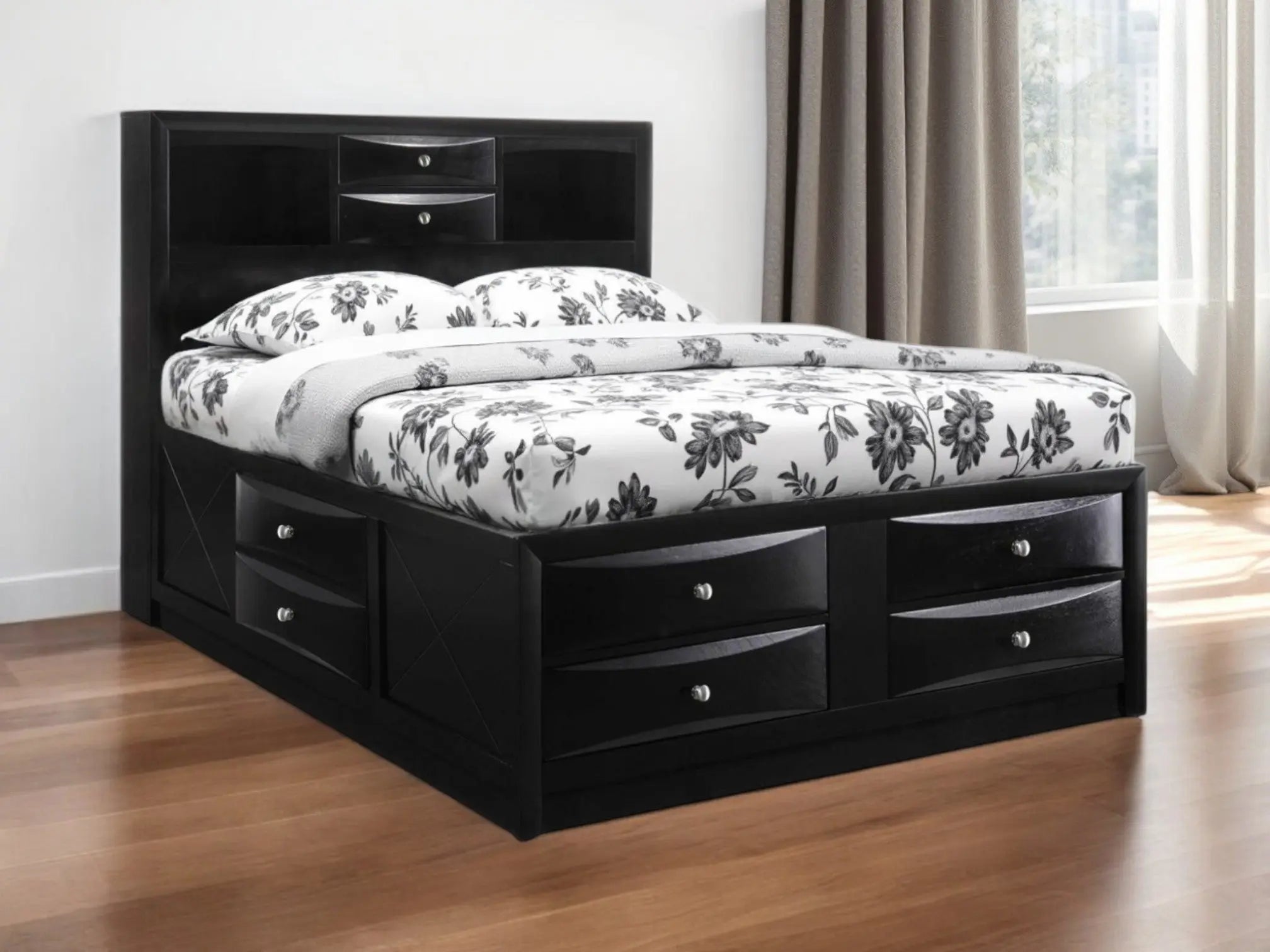 Black Wood Full With Ten Drawers Bed Frame Homeroots Bed & Bath