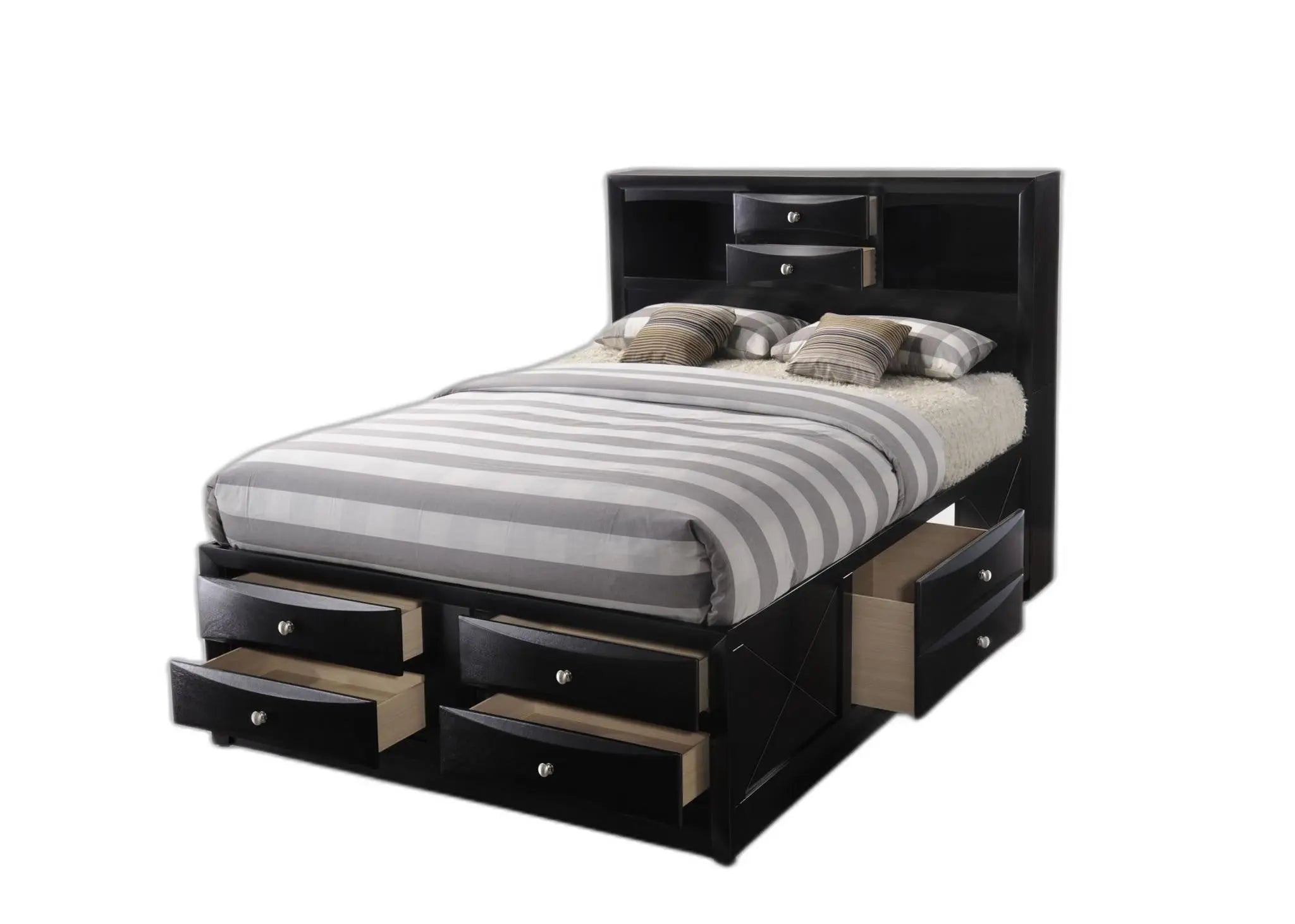 Black Wood Full With Ten Drawers Bed Frame Homeroots Bed & Bath