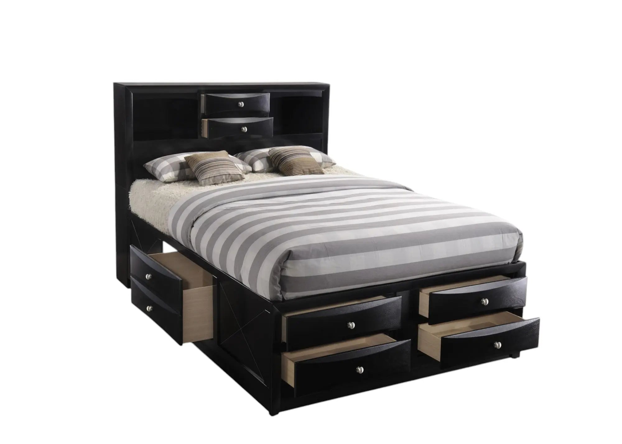 Black Wood Full With Ten Drawers Bed Frame Homeroots Bed & Bath