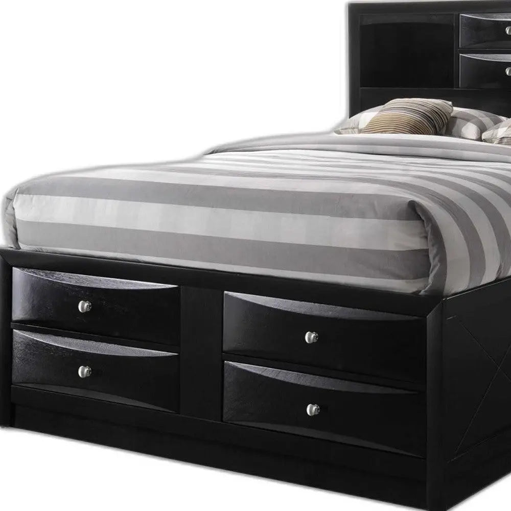 Black Wood King Bed Frame With Drawers Homeroots Bed & Bath