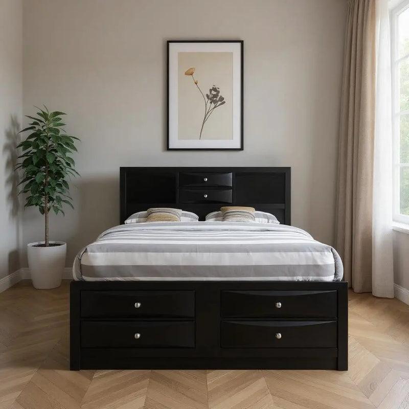 Black Wood King Bed Frame With Drawers Homeroots Bed & Bath