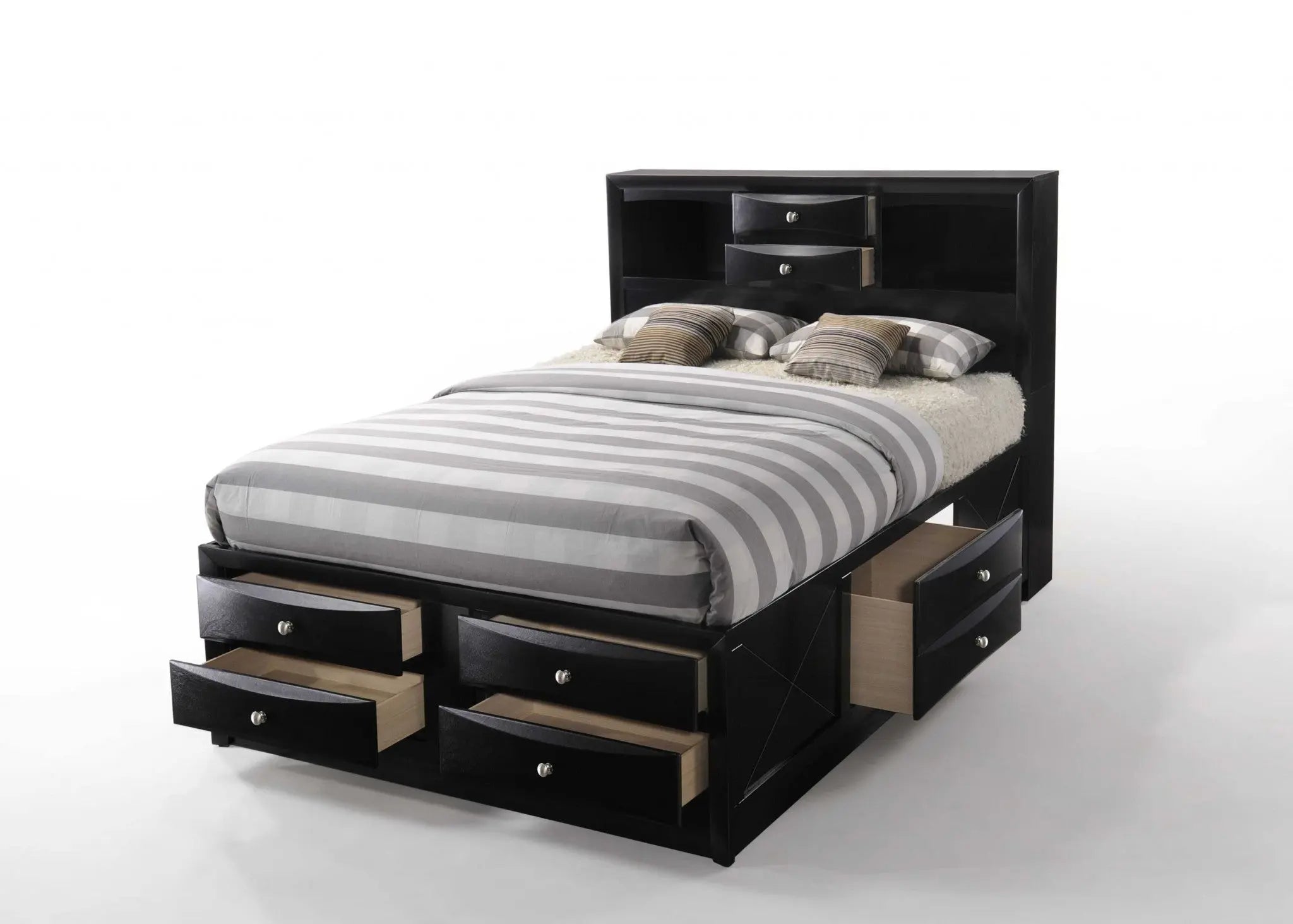 Black Wood King Bed Frame With Drawers Homeroots Bed & Bath