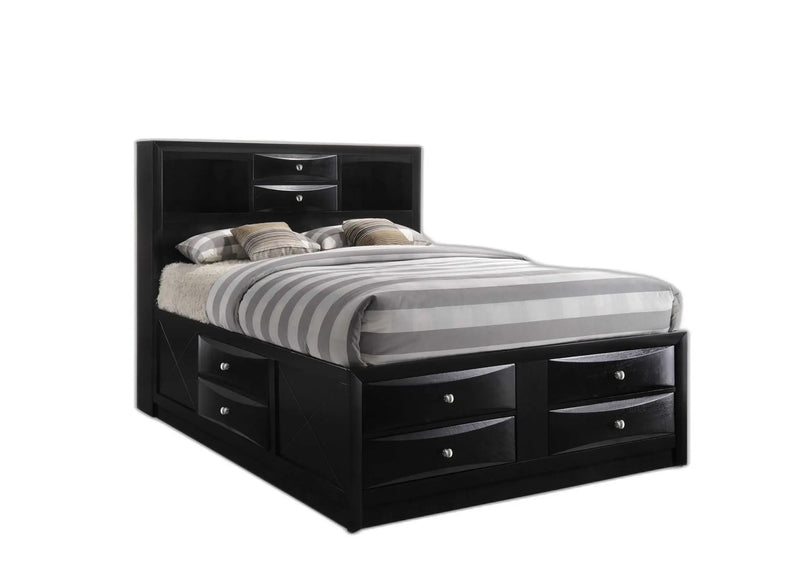 Black Wood Queen With Ten Drawers Bed Frame Homeroots Bed & Bath