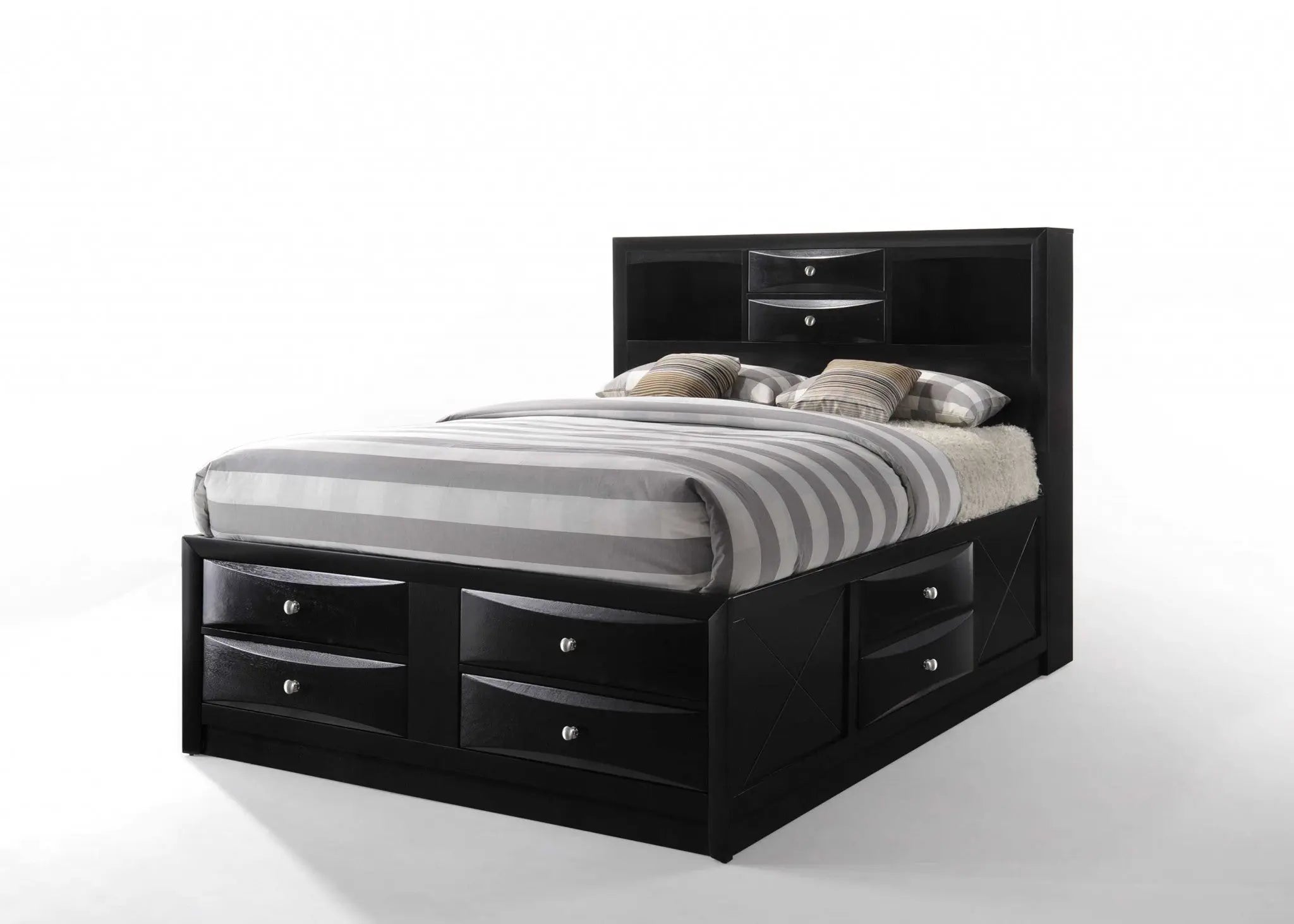 Black Wood Queen With Ten Drawers Bed Frame Homeroots Bed & Bath