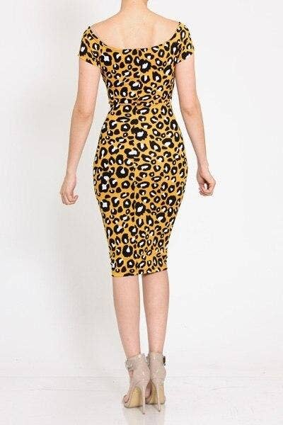 Black Yellow Leopard Print Bodycon Midi Dress SurelyMine