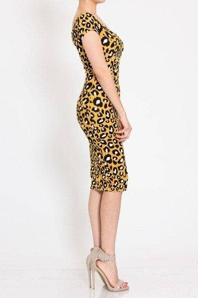 Black Yellow Leopard Print Bodycon Midi Dress SurelyMine