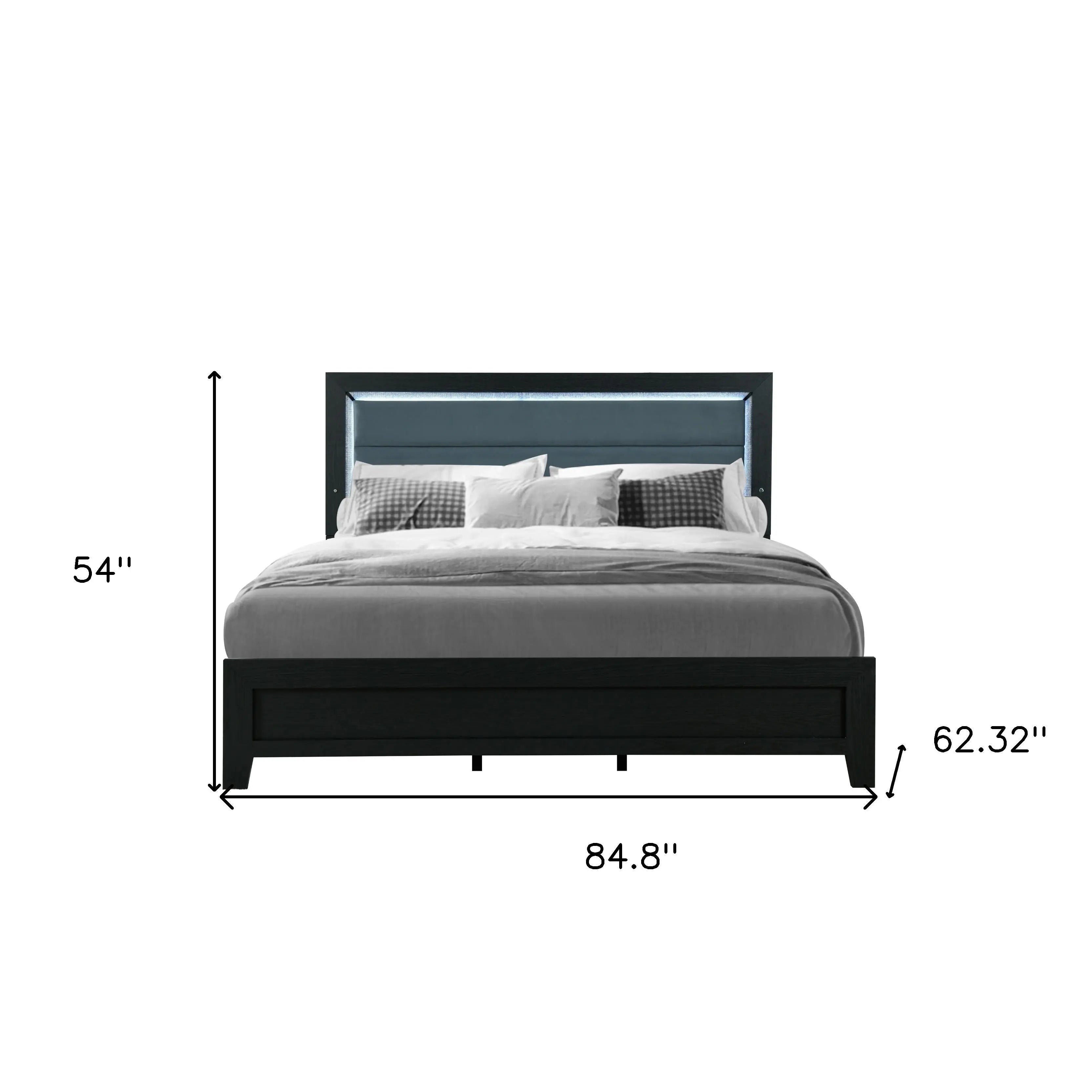 Black and Ash Gray Wood And Upholstery Lighted Upholstered Queen Bed Frame Homeroots Bed & Bath