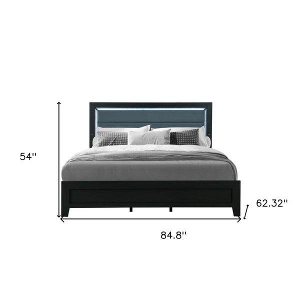 Black and Ash Gray Wood And Upholstery Lighted Upholstered Queen Bed Frame Homeroots Bed & Bath