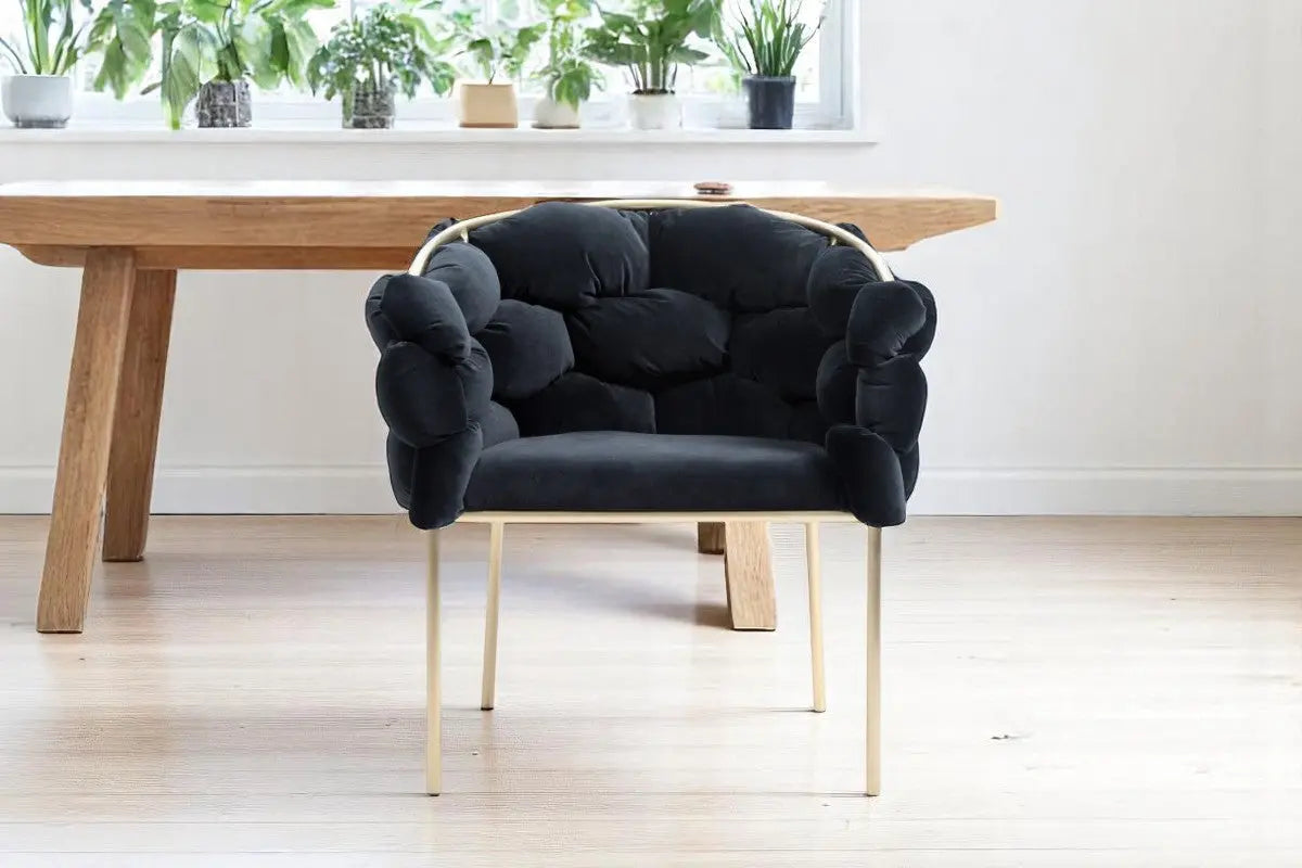 Black and Brass Upholstered Fabric Dining Arm Chair Homeroots Kitchen & Dining