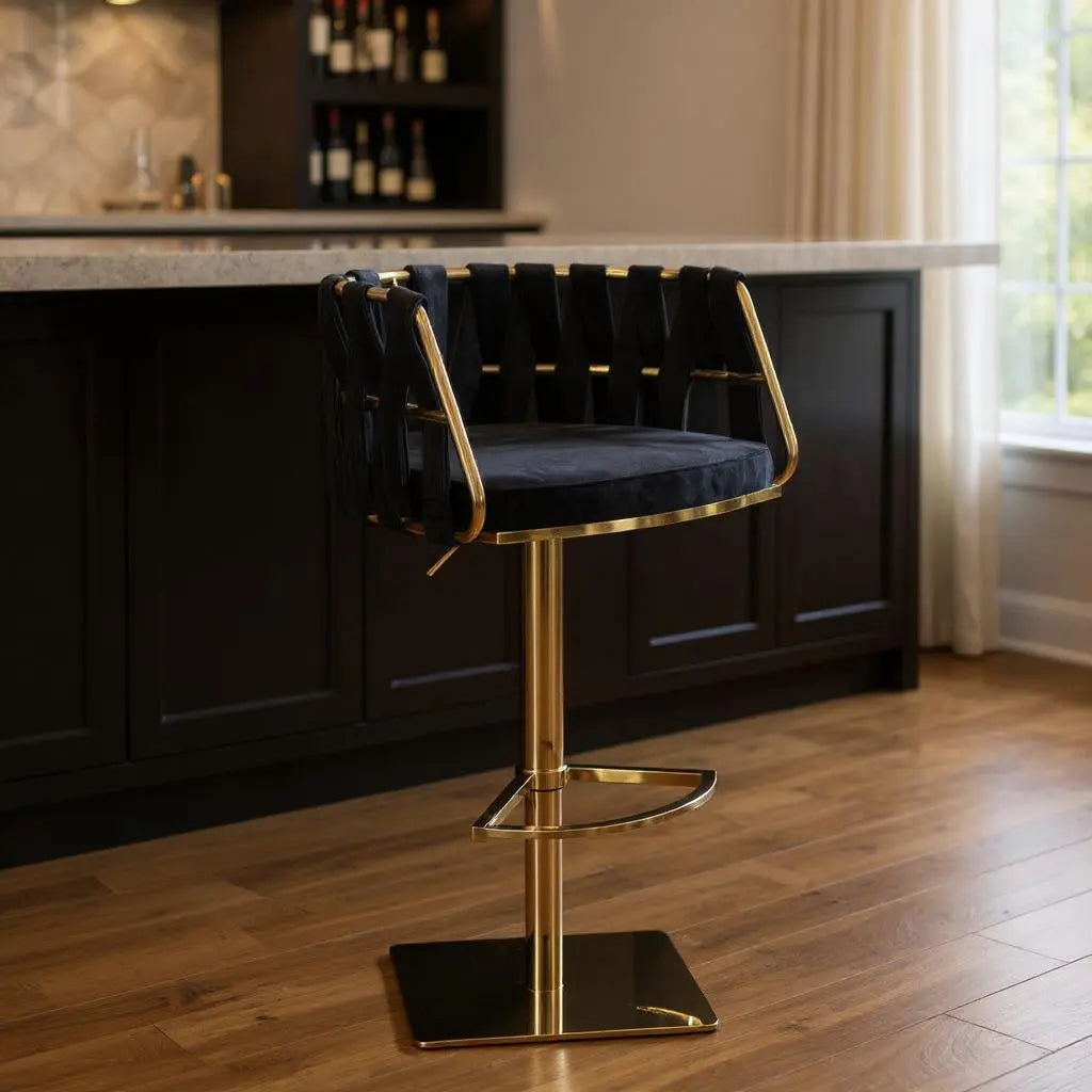 Black and Gold Velvet and Steel Low Back Adjustable Height Swivel Bar Chair Homeroots Living Room