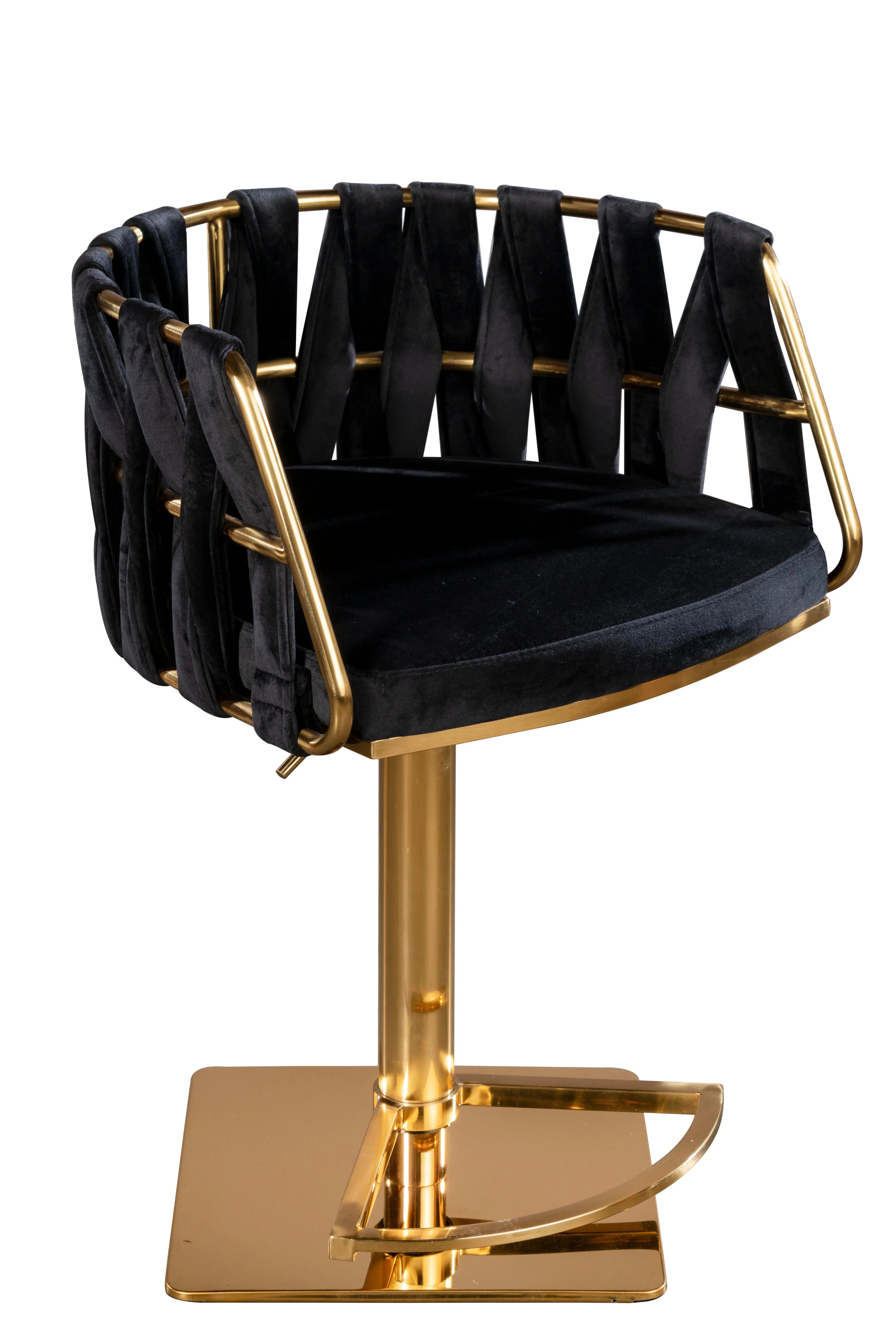 Black and Gold Velvet and Steel Low Back Adjustable Height Swivel Bar Chair Homeroots Living Room