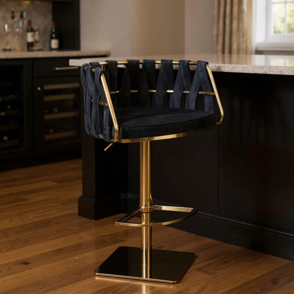 Black and Gold Velvet and Steel Low Back Adjustable Height Swivel Bar Chair Homeroots Living Room