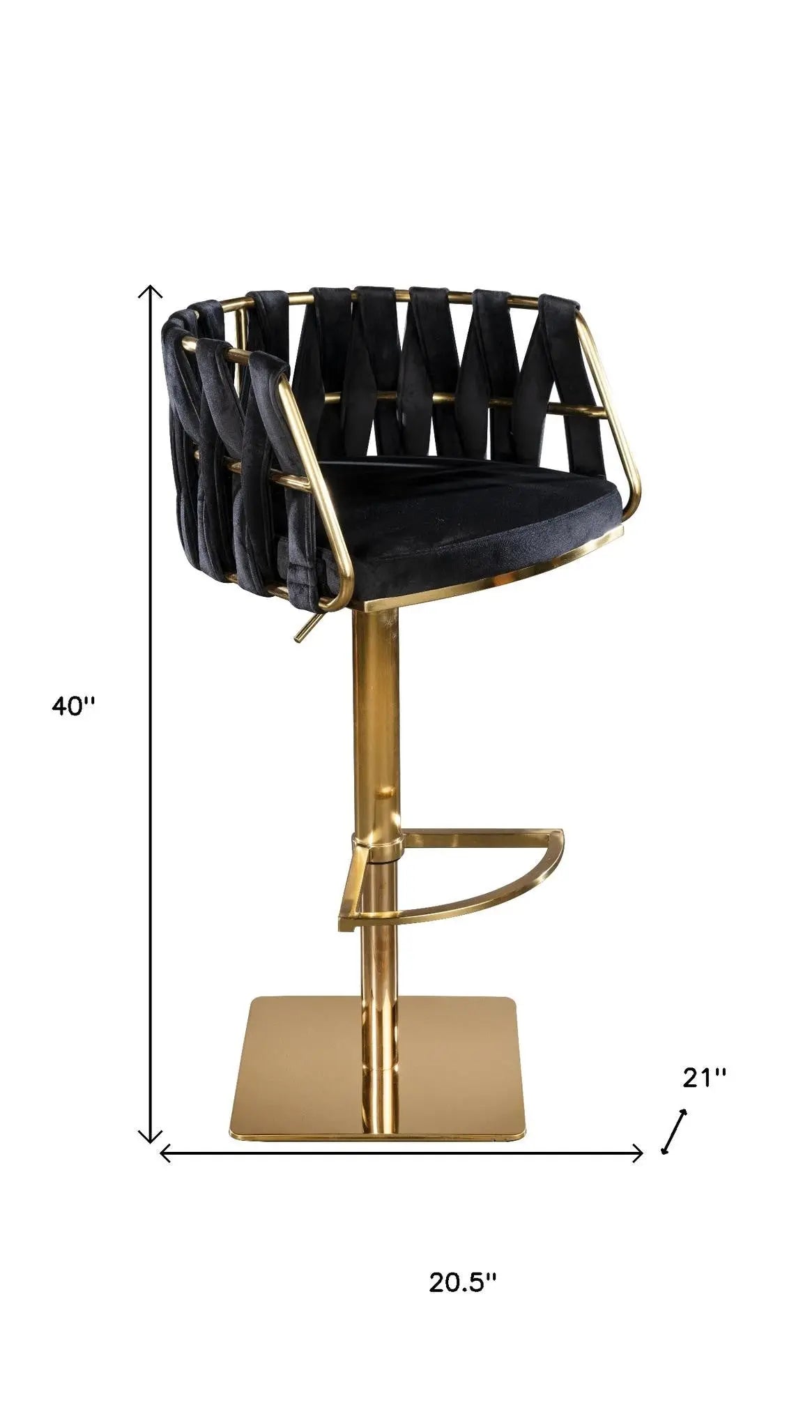 Black and Gold Velvet and Steel Low Back Adjustable Height Swivel Bar Chair Homeroots Living Room