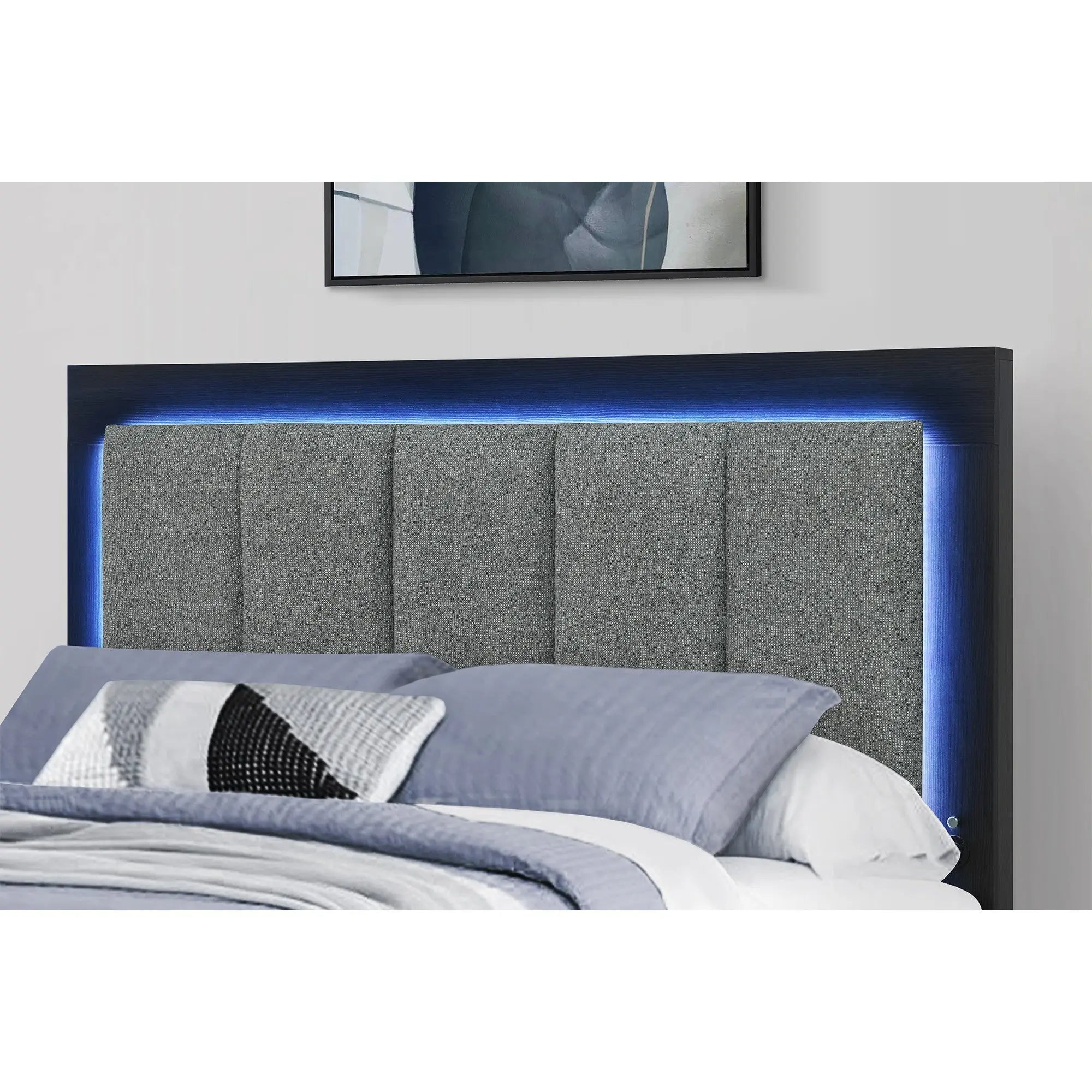 Black and Gray Wood And Upholstery Lighted Upholstered Full Bed Frame With USB And Drawers Homeroots Bed & Bath