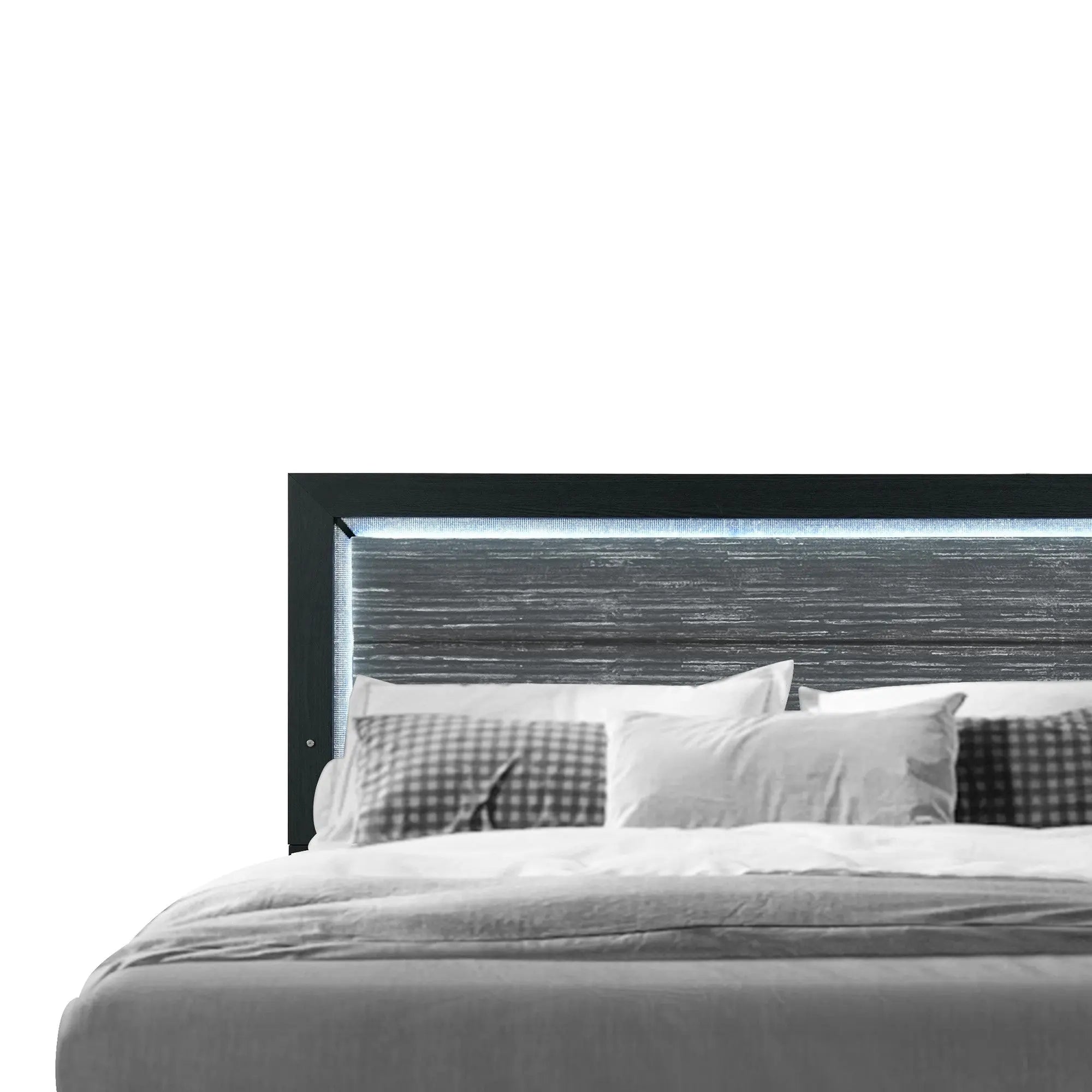 Black and Gray Wood And Velvet Lighted King Bed Frame Homeroots Bed & Bath