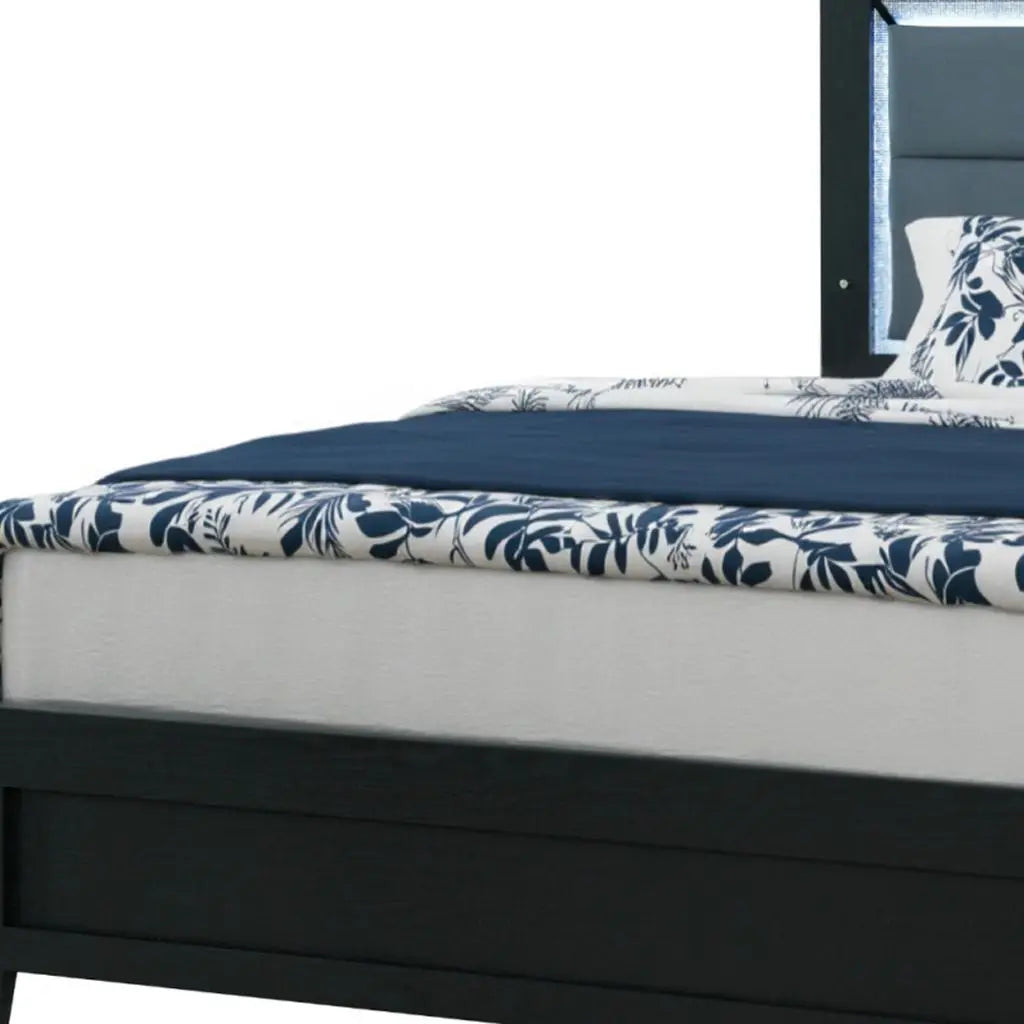 Black and Gray Wood And Velvet Lighted King Bed Frame Homeroots Bed & Bath