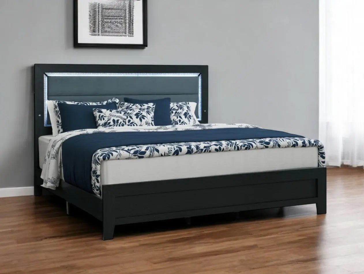 Black and Gray Wood And Velvet Lighted King Bed Frame Homeroots Bed & Bath
