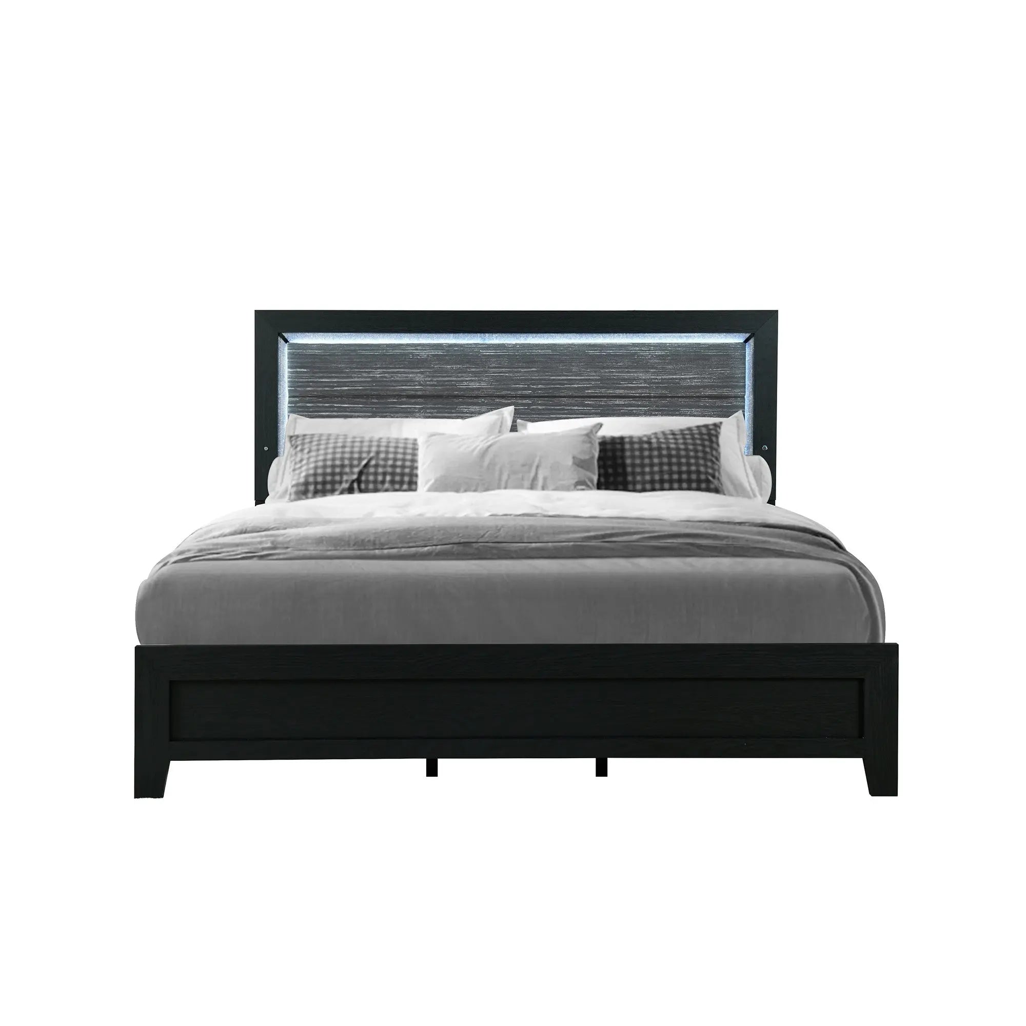 Black and Gray Wood And Velvet Lighted King Bed Frame Homeroots Bed & Bath