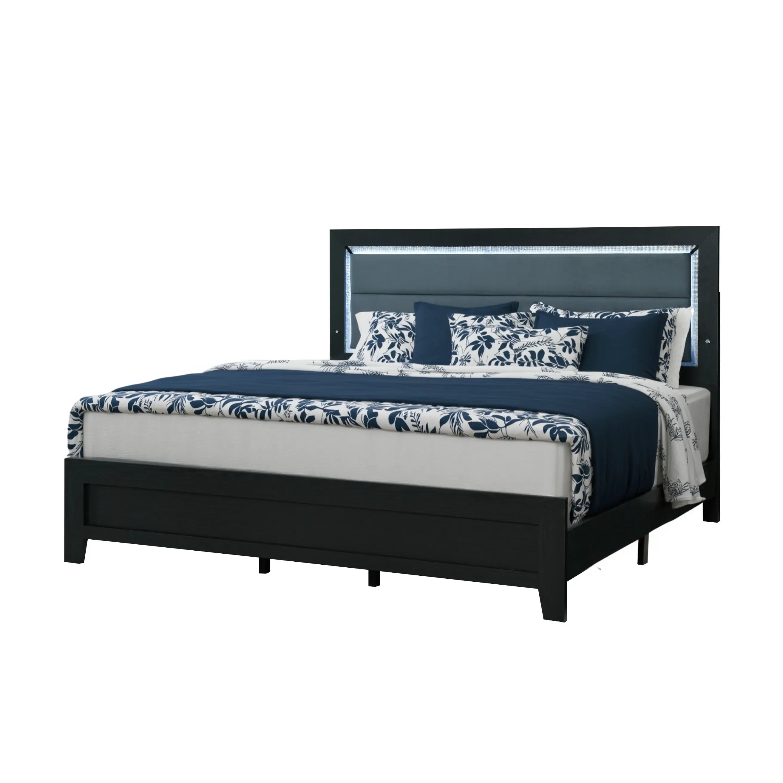 Black and Gray Wood And Velvet Lighted King Bed Frame Homeroots Bed & Bath
