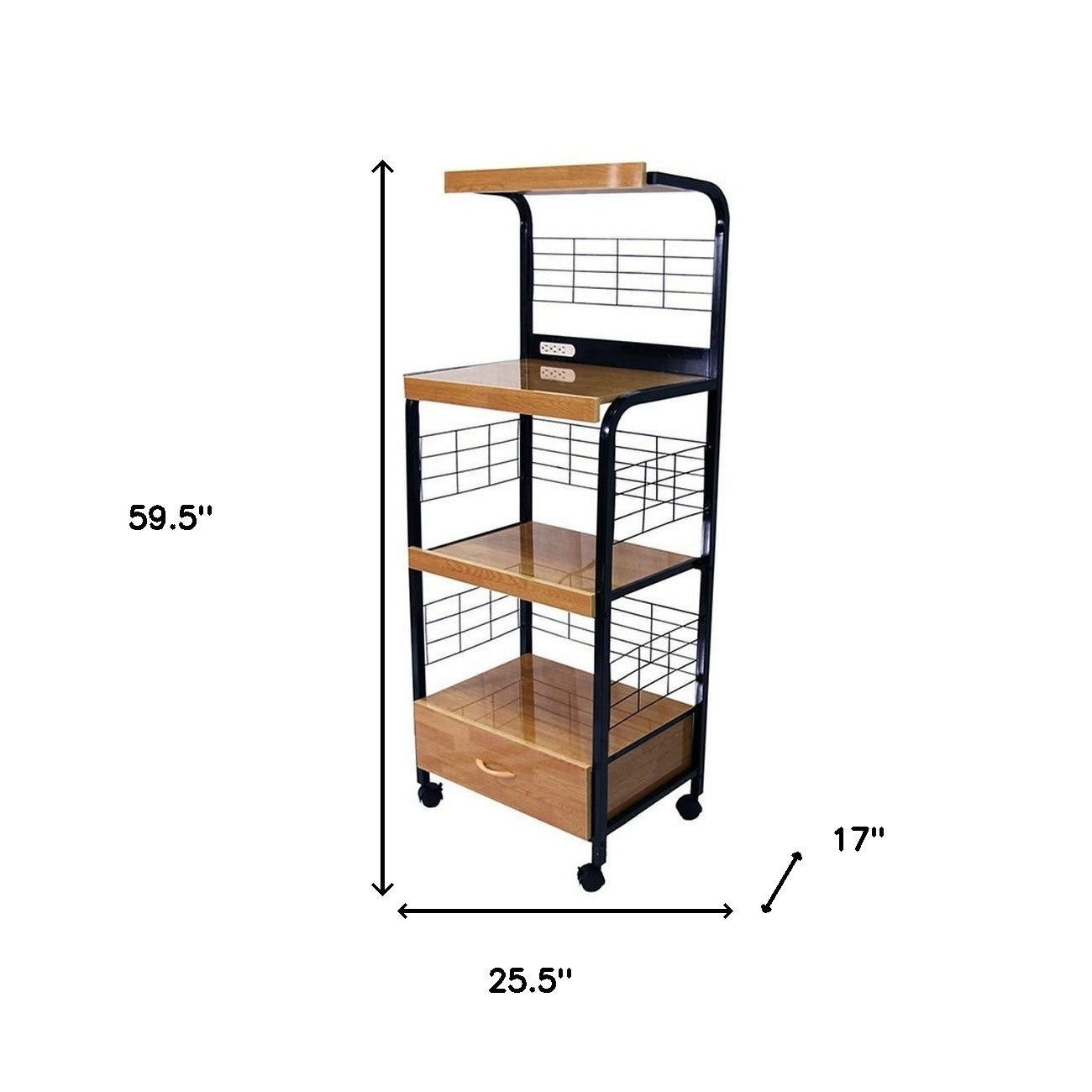 Black and Natural 26" Rolling Kitchen Cart With Storage Homeroots Kitchen & Dining