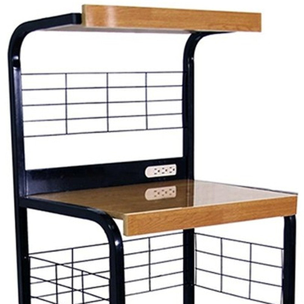 Black and Natural 26" Rolling Kitchen Cart With Storage Homeroots Kitchen & Dining